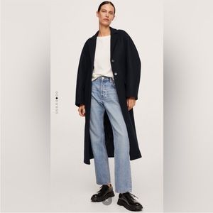 Navy Pernille x Mango Buttoned Long Wool Coat